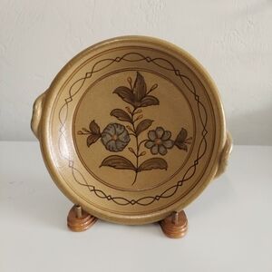 Signed Stoneware Dish - Floral Design